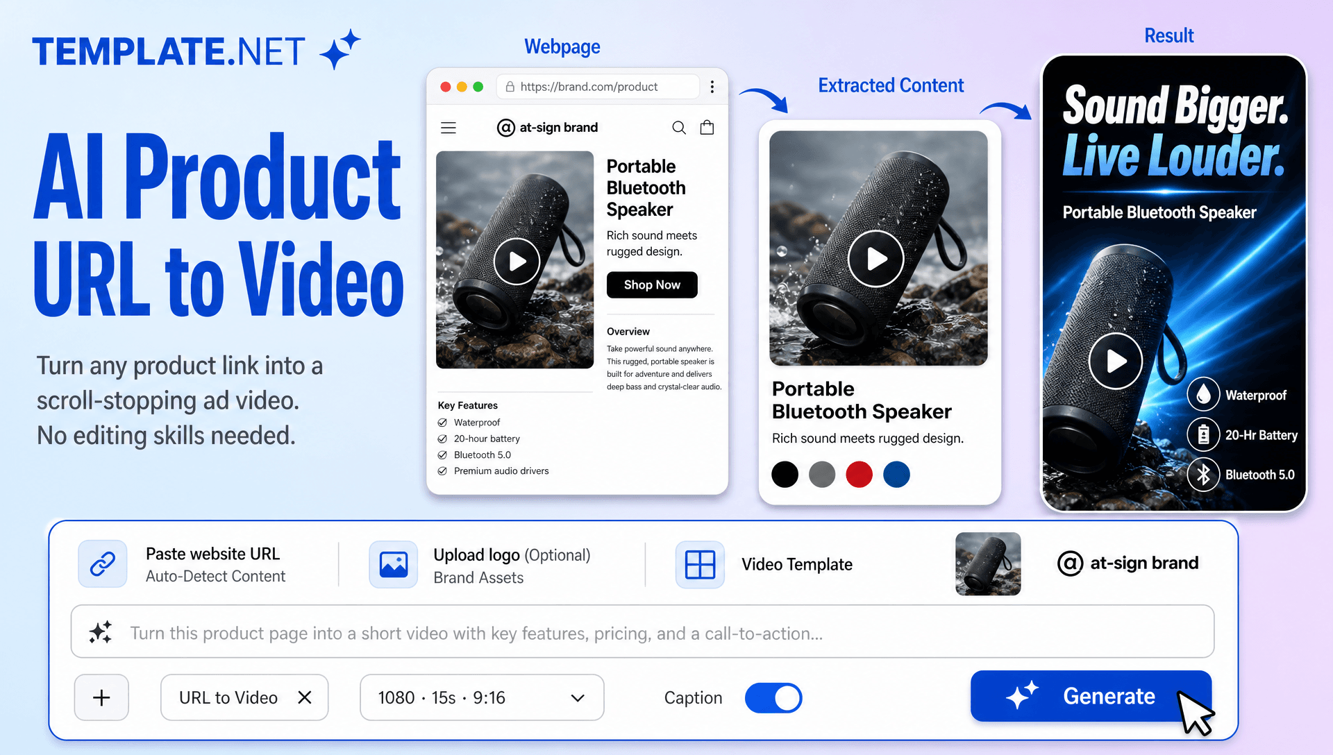 AI Product URL to Video Generator – Convert Any Link, Webpage, Blog, or Product URL into a Video.